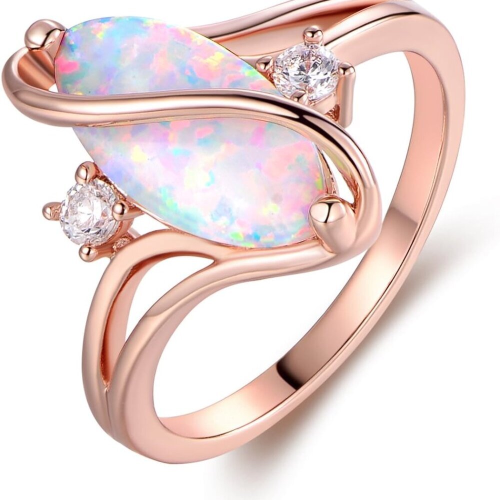 Rose Gold & White Gold Plated Created Ruby, White Fire Opal & Cubic Zirconia Acc